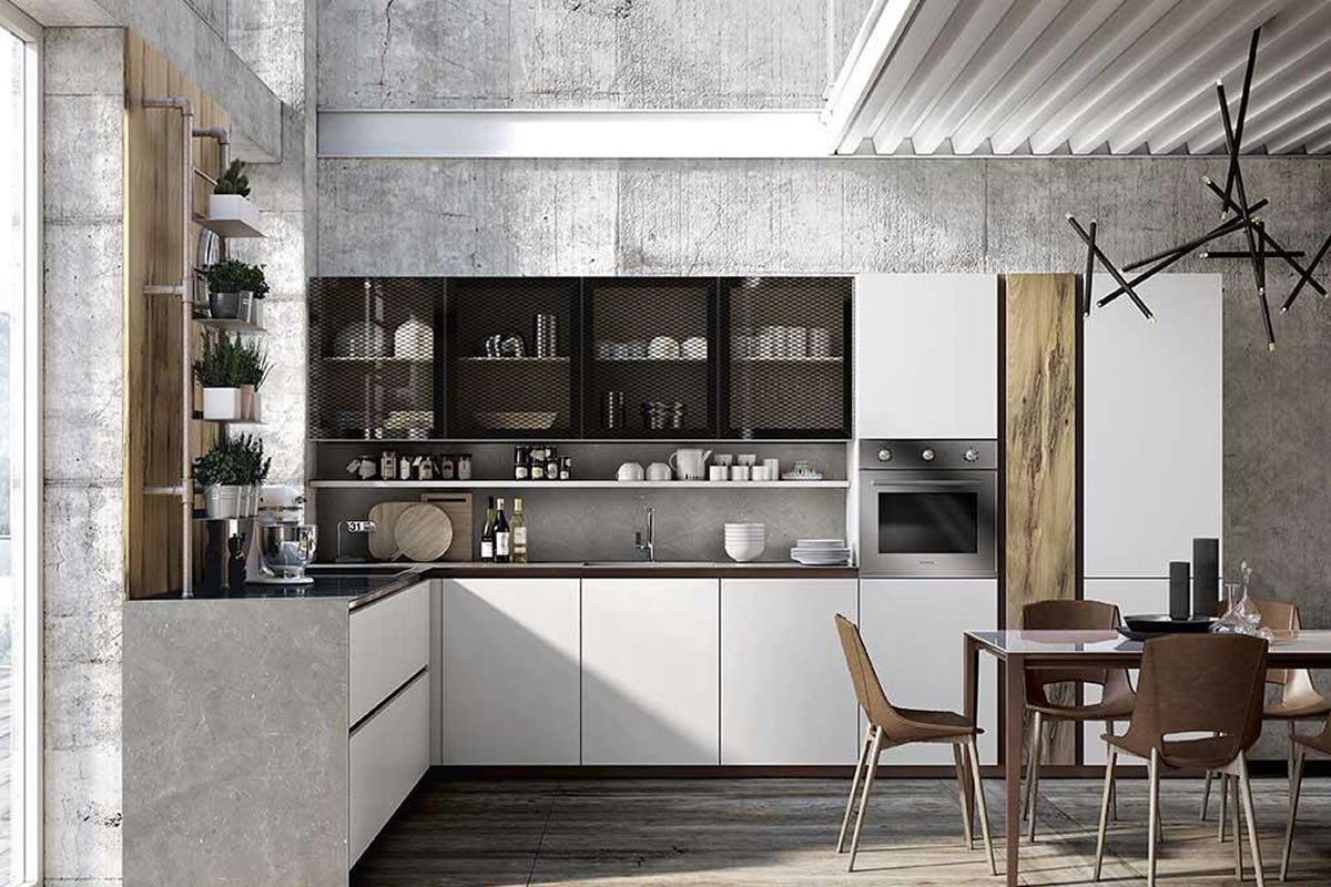cucina marmo e legno bianco