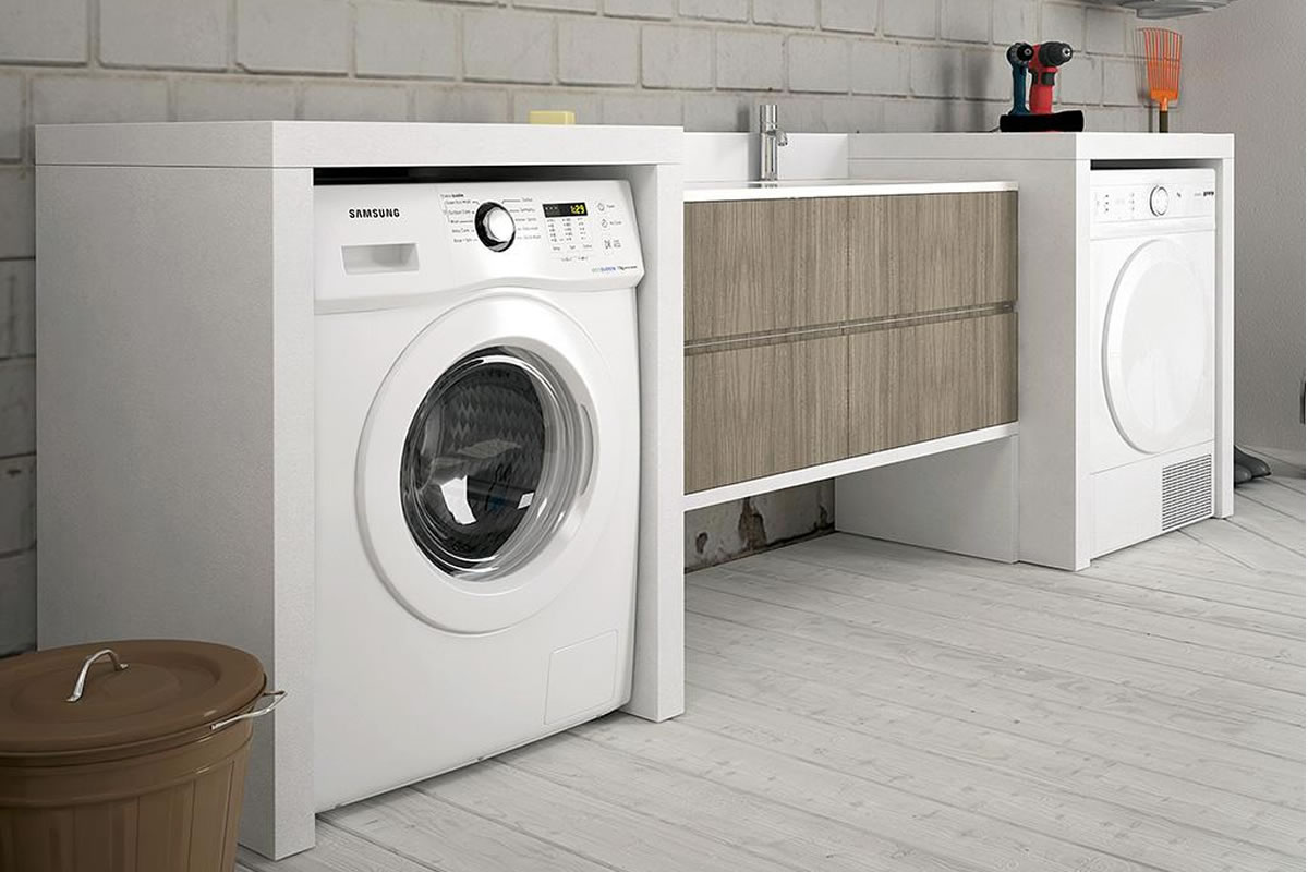 lavanderia con lavatrice ed asciugatrice